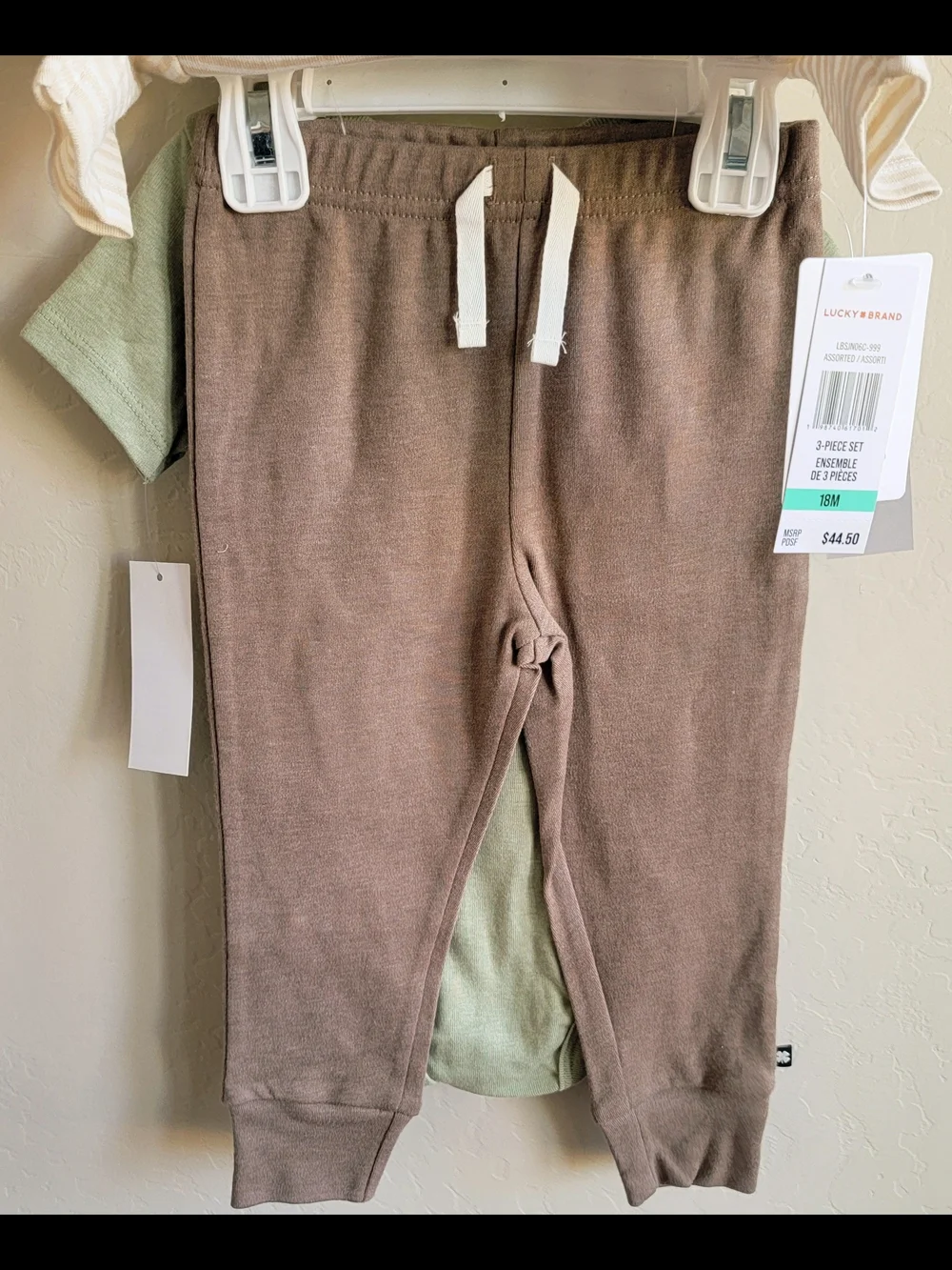 Lucky Brand Cream and Beige Striped Baby 3-Piece Set